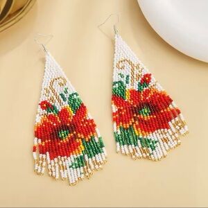 Bohemian StyleThree-Dimensional Rose Tassels Hand-Beaded Earrings